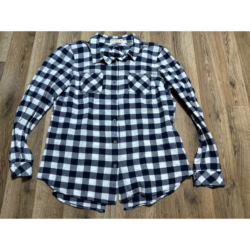 Ruff Hewn Shirt Womens Size Large Blue White Plaid Button Up Long Sleeve